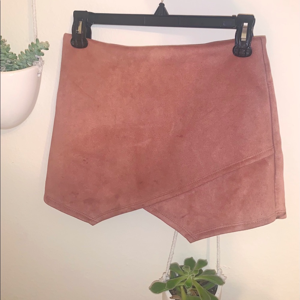 Light Pink Blush Zip-Up Suede Skort
